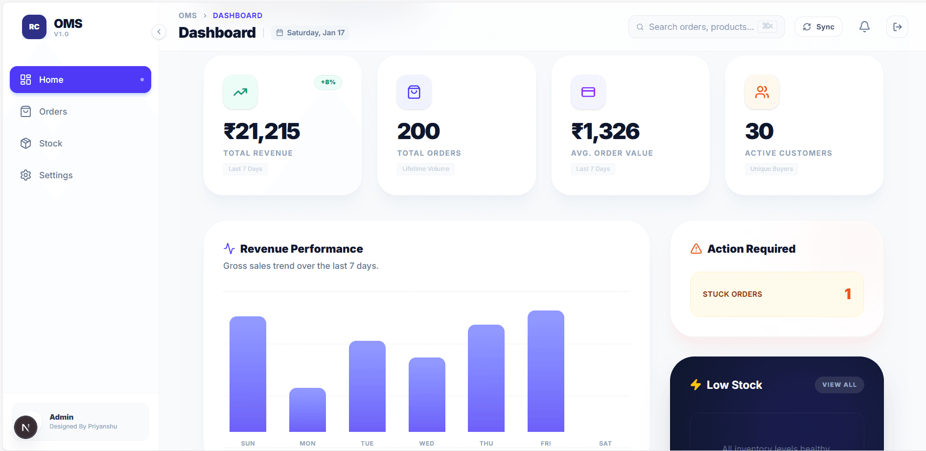 RC:OMS Dashboard Interface